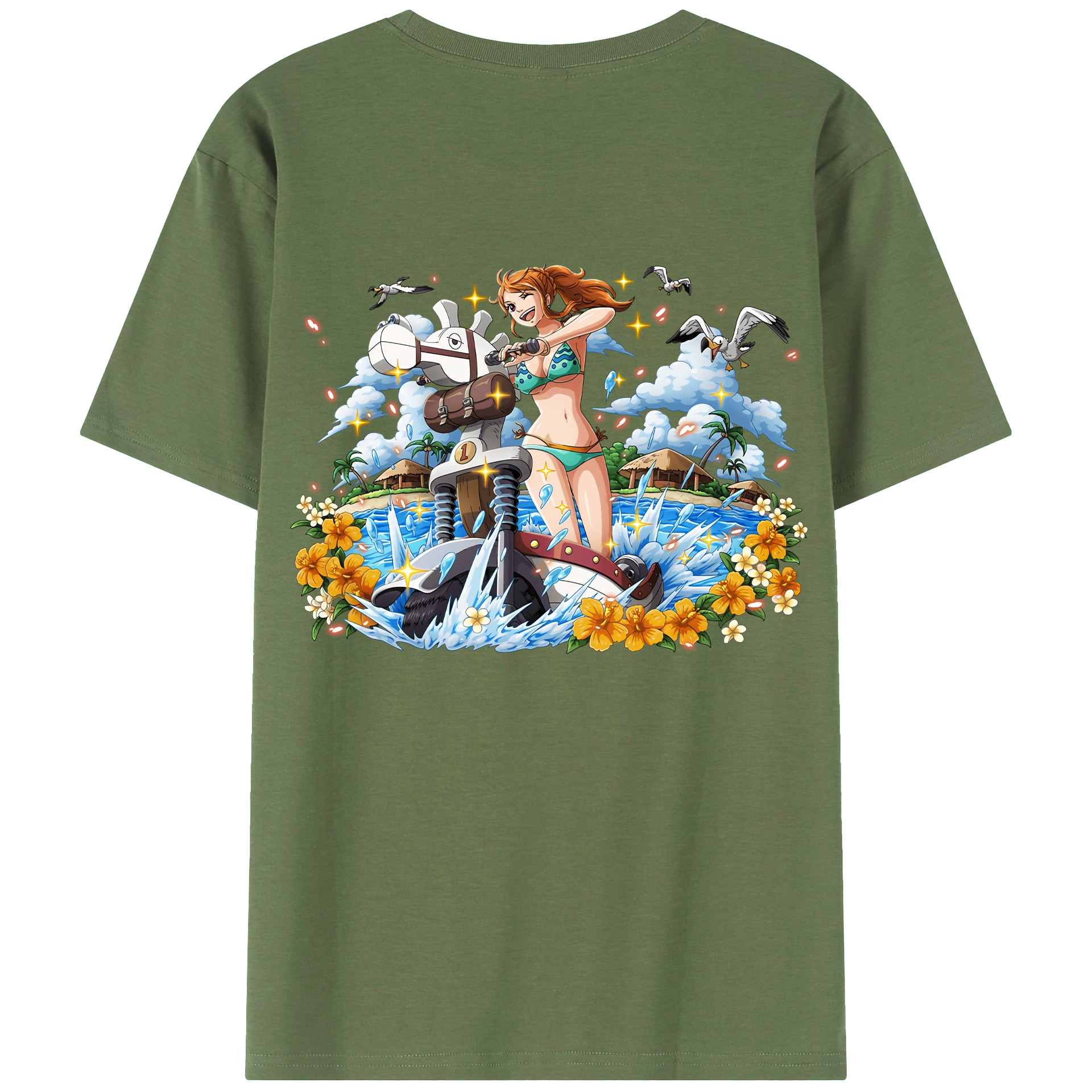 （画像用） ワンピース ナミ ONE PIECE Nami 綿100％ メンズ半袖Tシャツ（バックプリント） 通気性